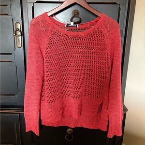 Elizabeth and James Orange Crew Neck Sweater Open-Knit Design